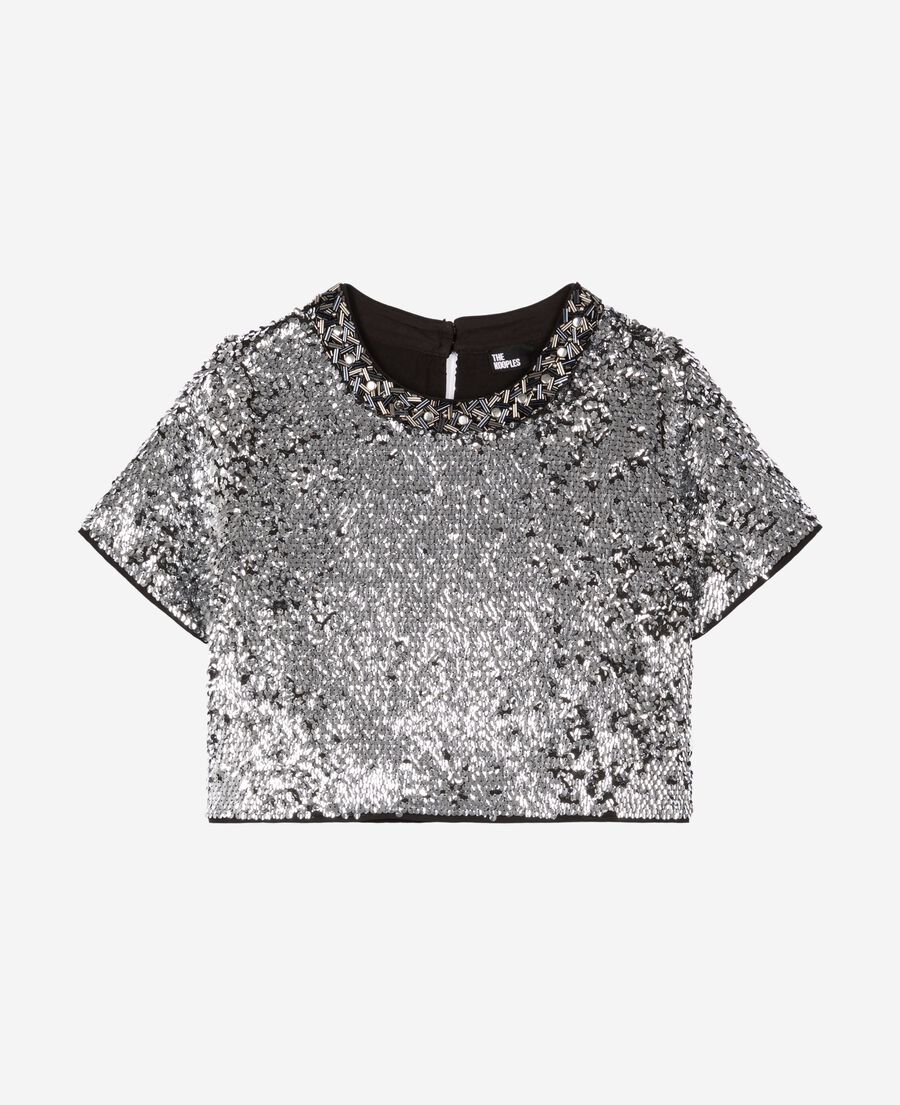 The Kooples DAMEN SILVER silbernes, kurzes pailletten-top