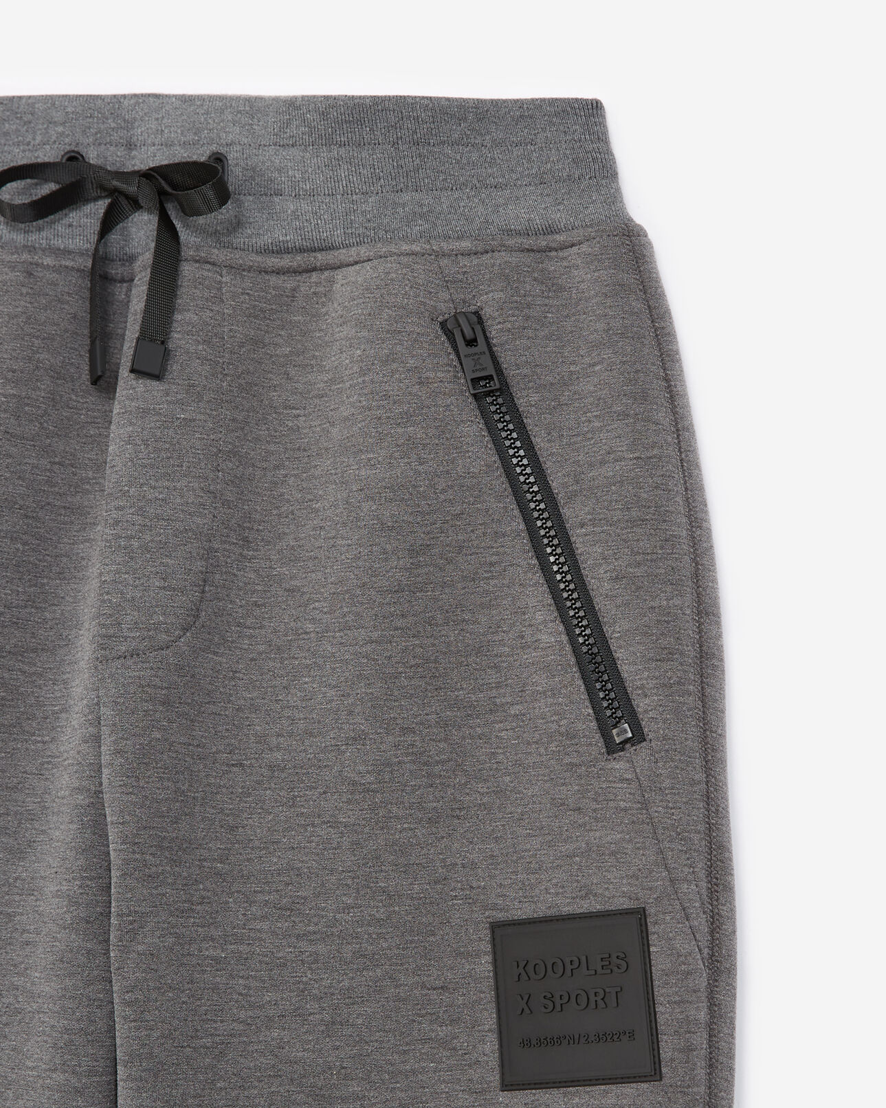 The Kooples MEN DARK GREY MELANGE zipped gray joggers with trims and logo