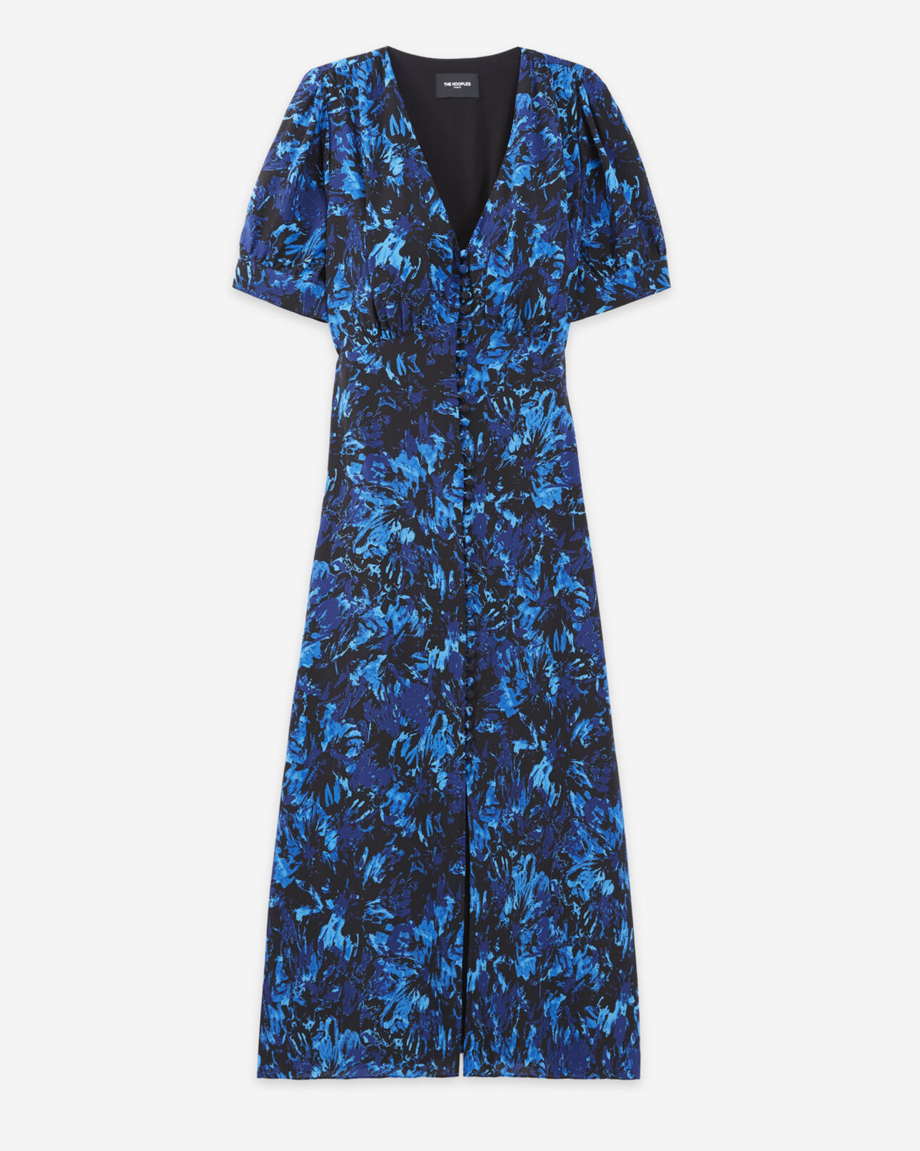 The Kooples FEMME DARK BLUE robe longue en soie bleue imprimée