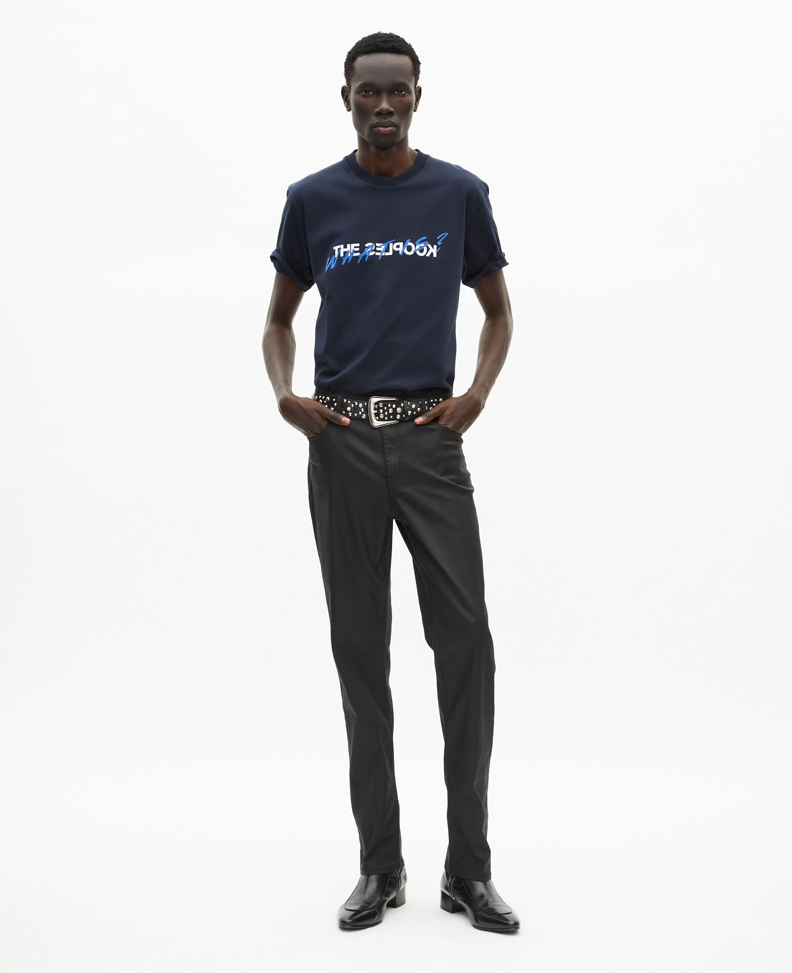 The Kooples MEN BLACK black leather-effect straight-cut jeans