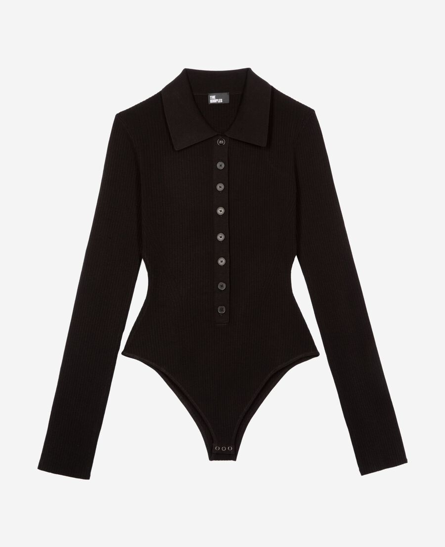 The Kooples FEMME BLACK body en maille c&ocirc;tel&eacute;e noir