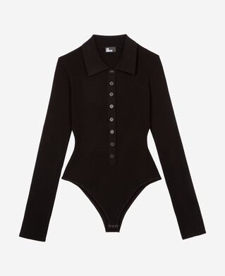 The Kooples FEMME BLACK body en maille c&ocirc;tel&eacute;e noir