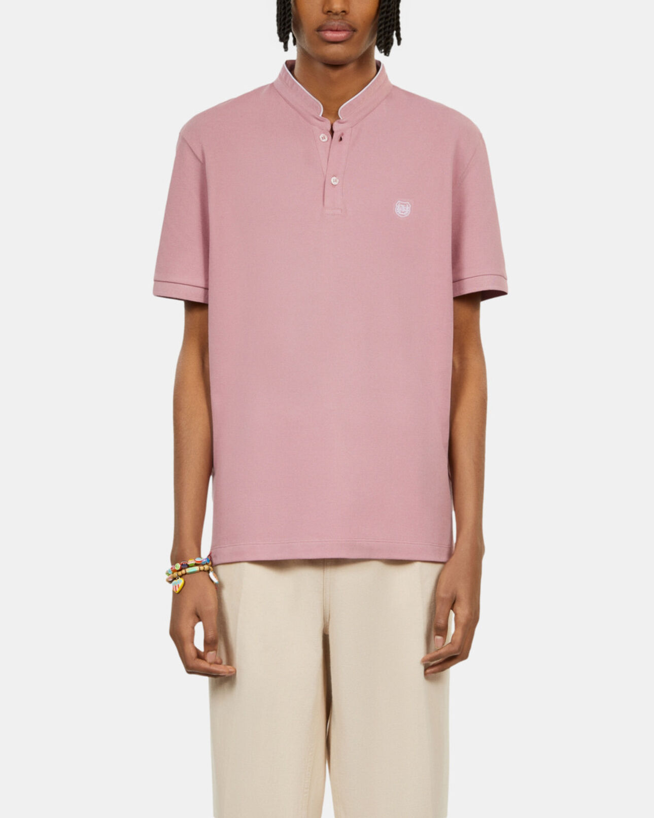 The Kooples MEN PINK WOOD pink pique cotton polo t-shirt