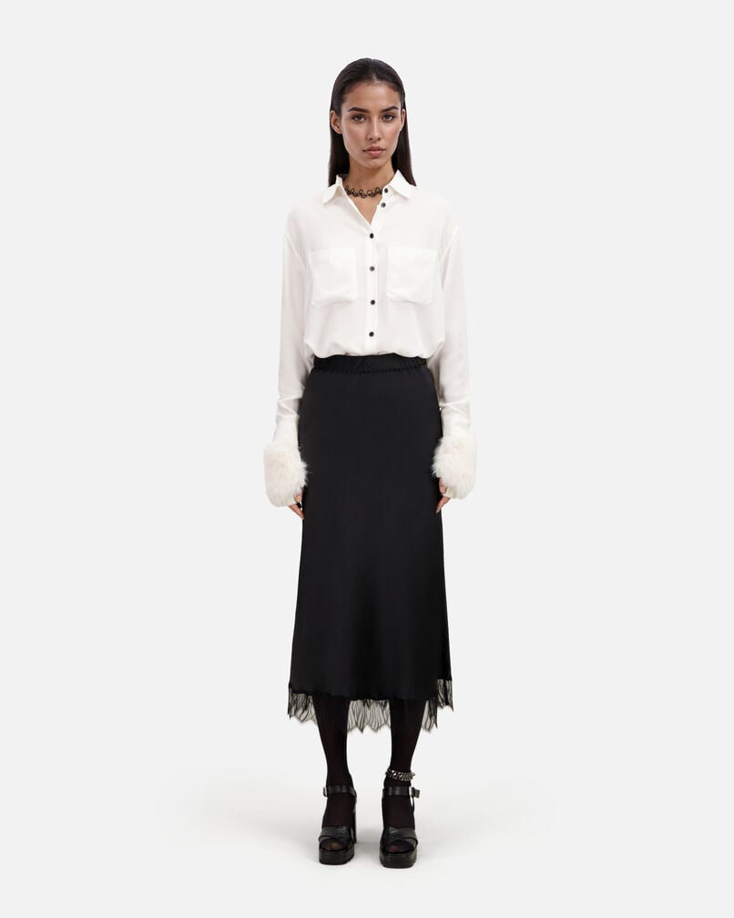 The Kooples FEMME BLACK jupe longue avec détails en dentelle noire