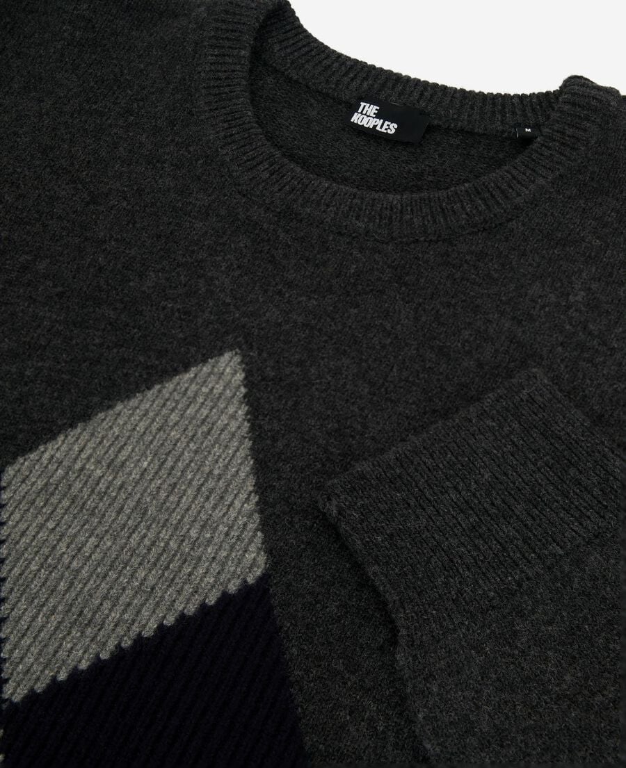 The Kooples HERREN GREY BLUE grauer wollpullover mit rautenmuster