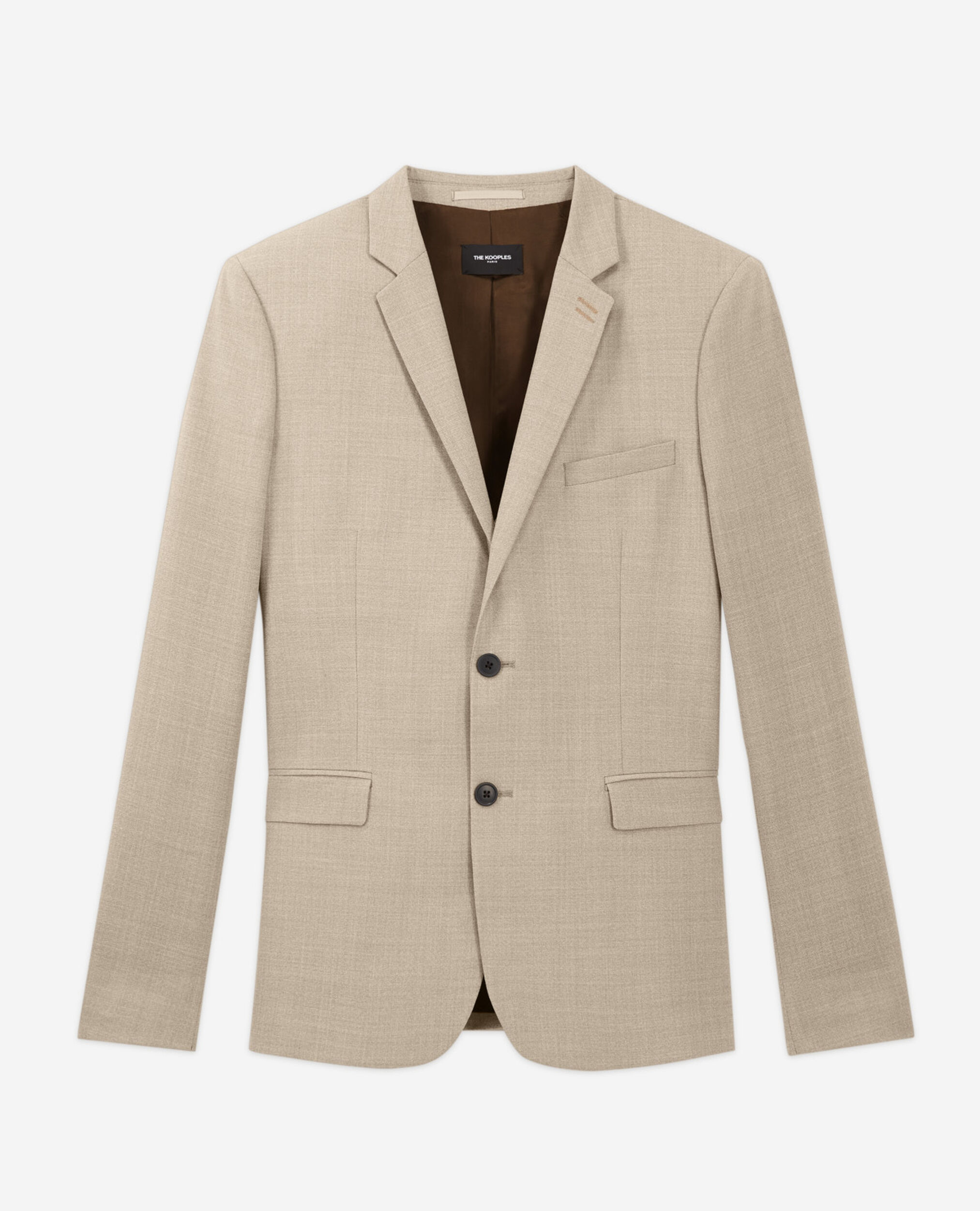 Beige elegante Jacke aus Wolle mit Taschen, BEIGE, hi-res image number null
