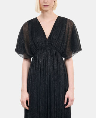 The Kooples FEMME BLACK robe longue en jersey m&eacute;tallis&eacute; noir