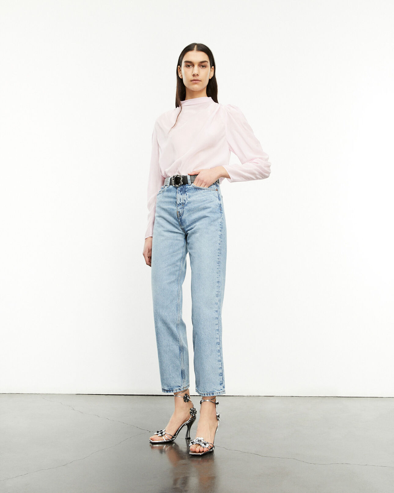 The Kooples WOMEN LIGHT PINK roomy light pink top with drape