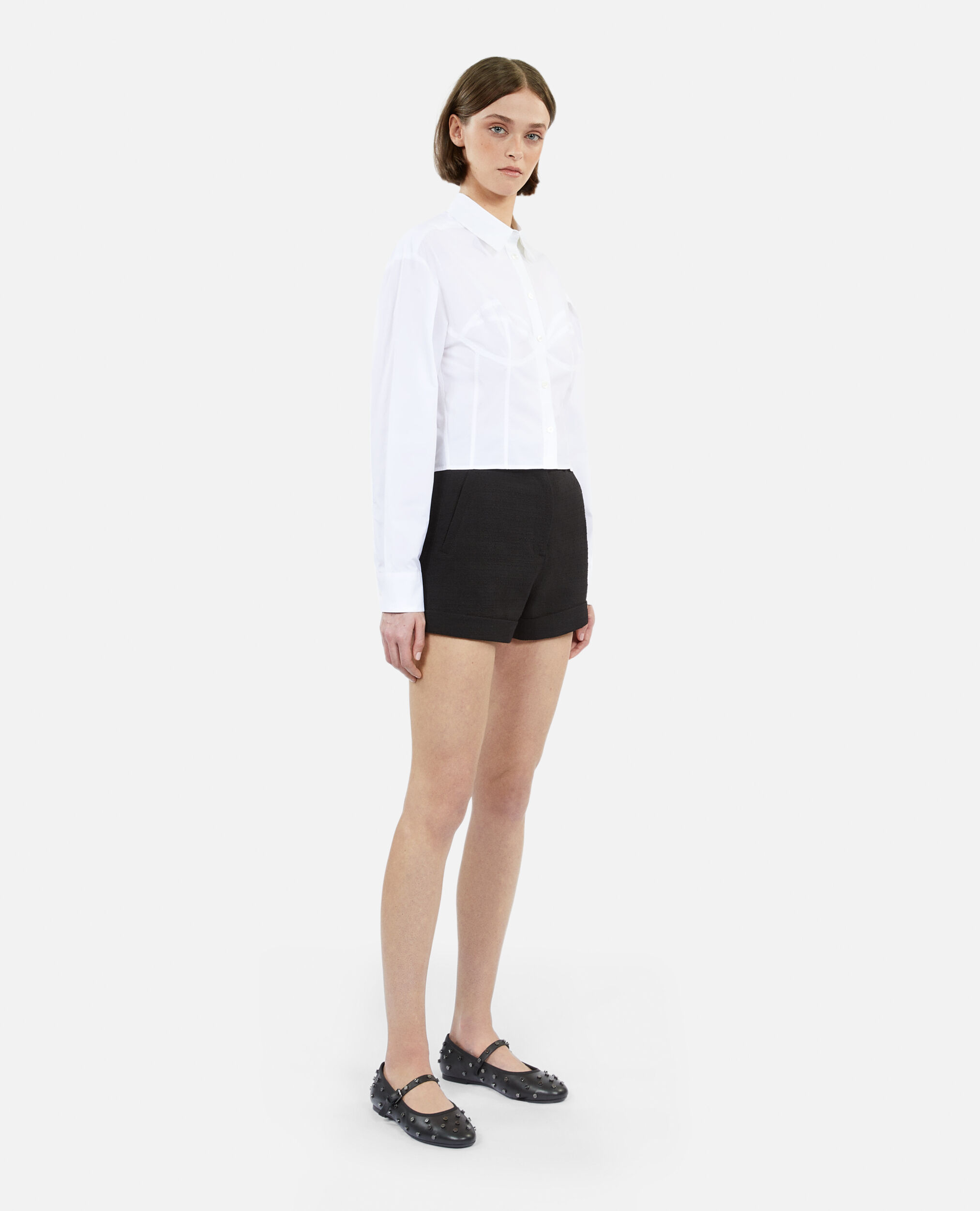 Chemise blanche avec surpiqûres style corset, WHITE, hi-res image number null