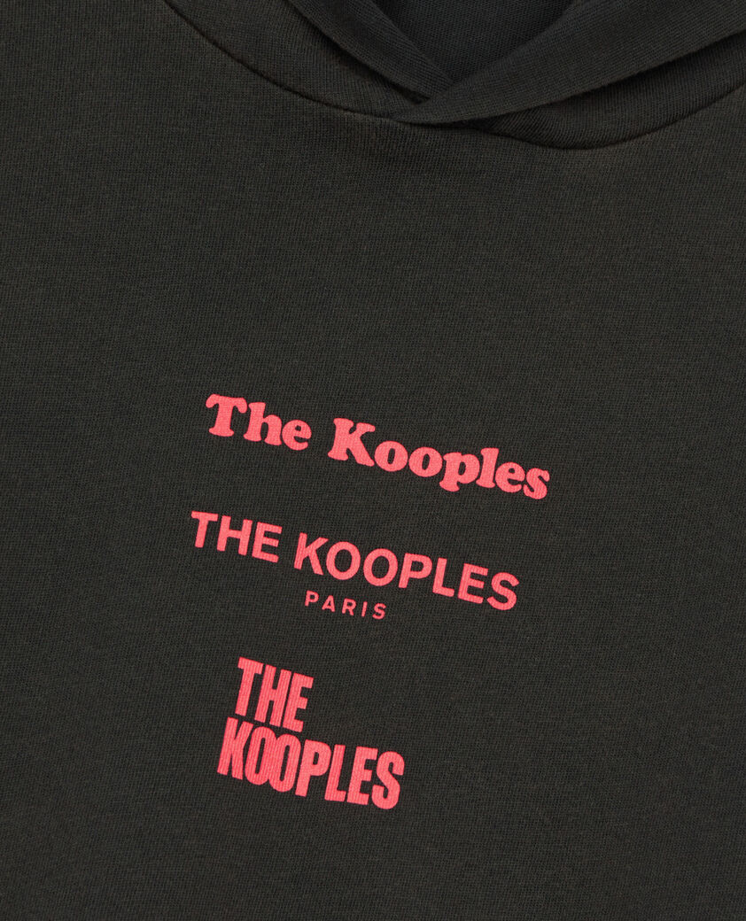 The Kooples HERREN BLACK WASHED schwarzes kapuzen-t-shirt mit langen &auml;rmeln
