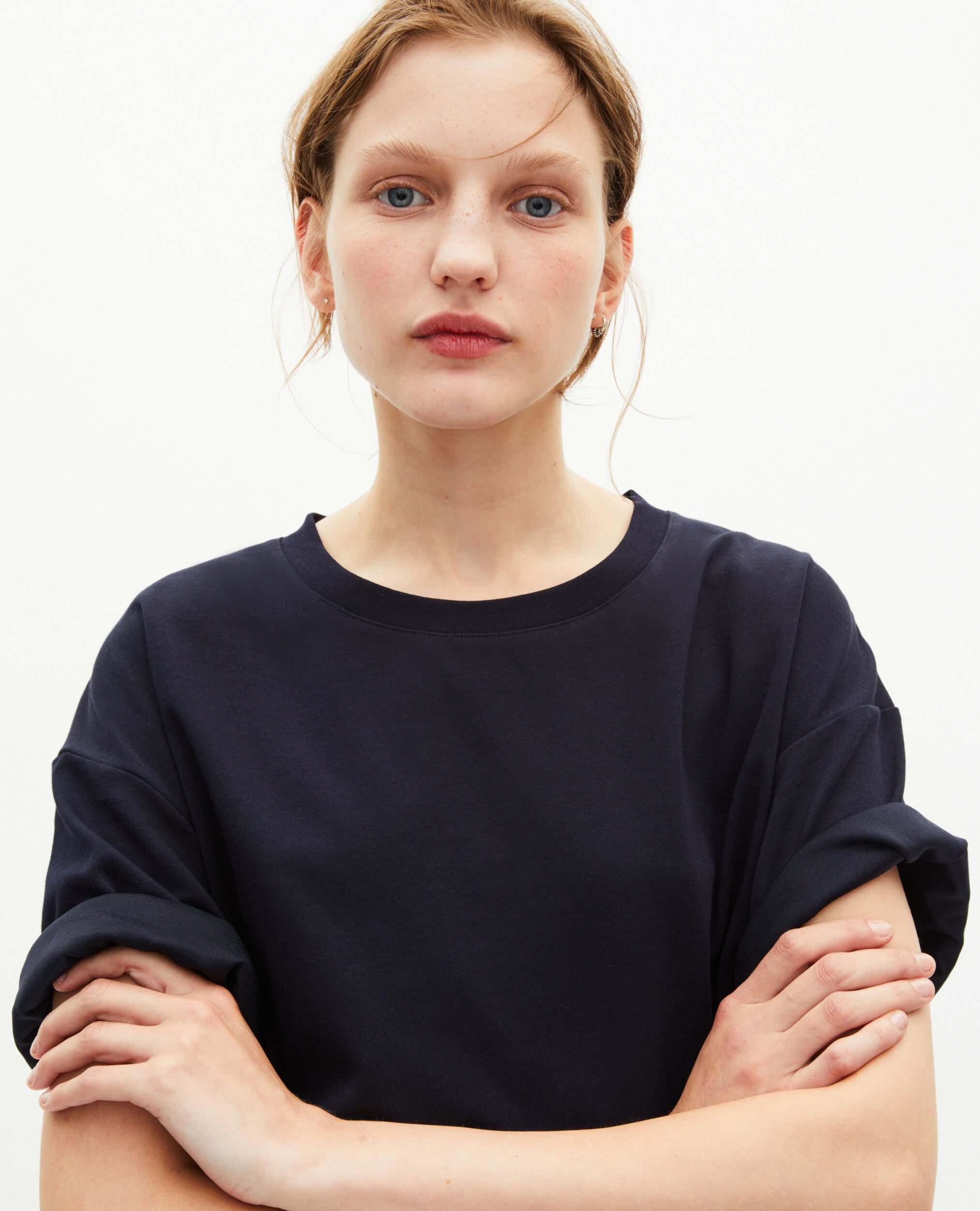 Schlichtes marineblaues Oversize-T-Shirt, NAVY, hi-res image number null