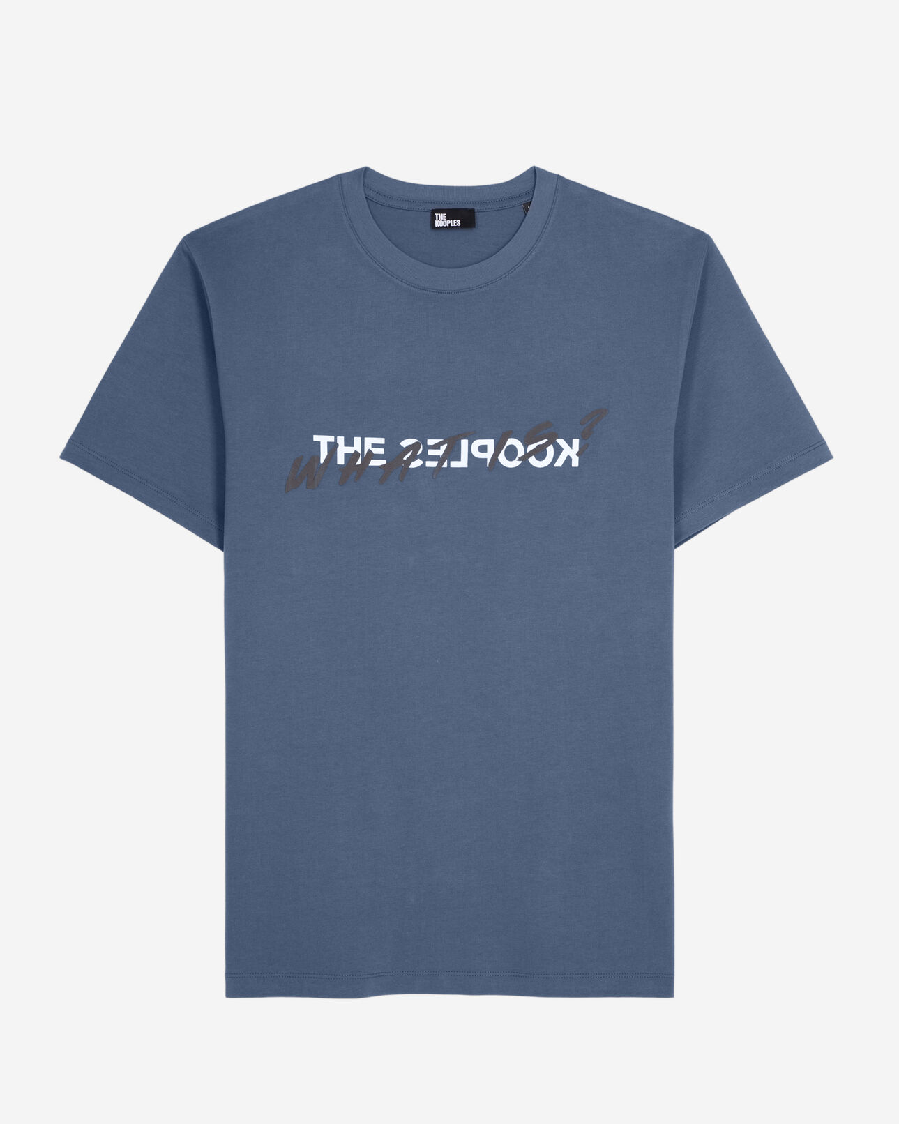 The Kooples HERREN DARK NAVY / DARK NAVY nachtblaues t-shirt mit „what is“-schriftzug