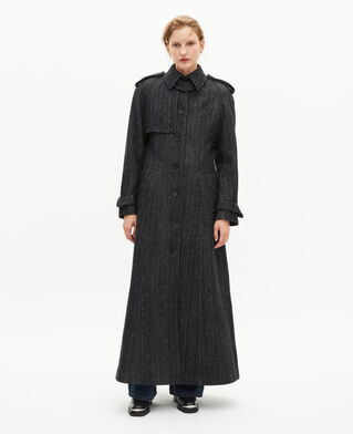 The Kooples WOMEN GREY FLANNEL long dark gray wool coat