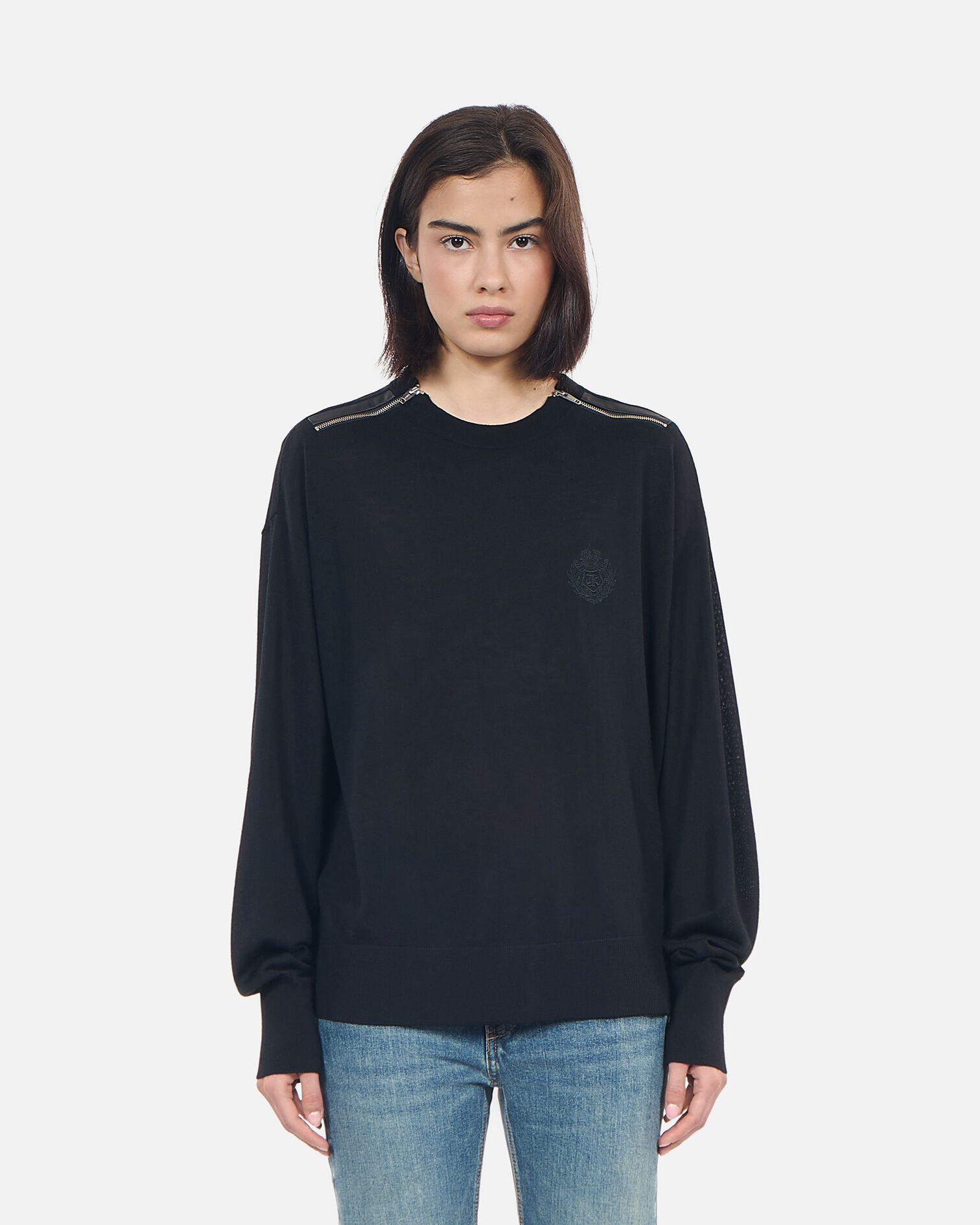 Black merino wool sweater, BLACK, hi-res image number null