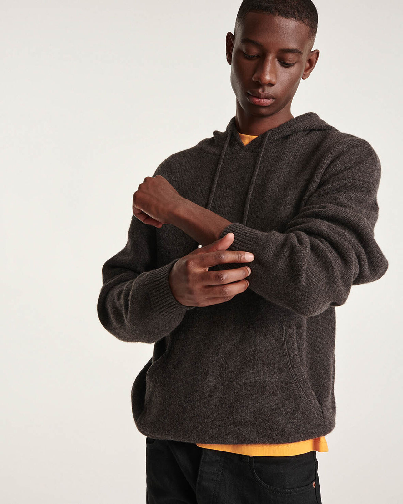 The Kooples HOMME BROWN pull capuche laine marron ample