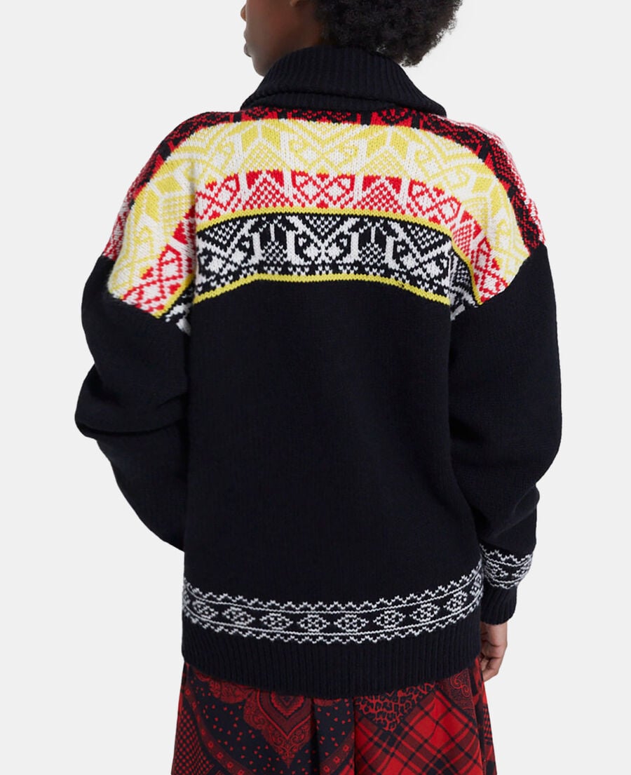 The Kooples WOMEN BLACK / RED / YELLOW patterned wool cardigan
