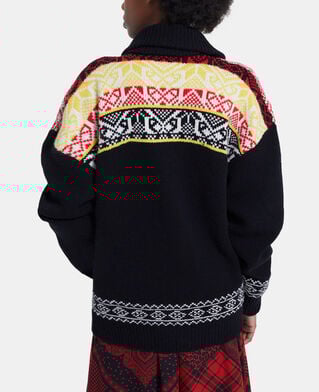 The Kooples WOMEN BLACK / RED / YELLOW patterned wool cardigan