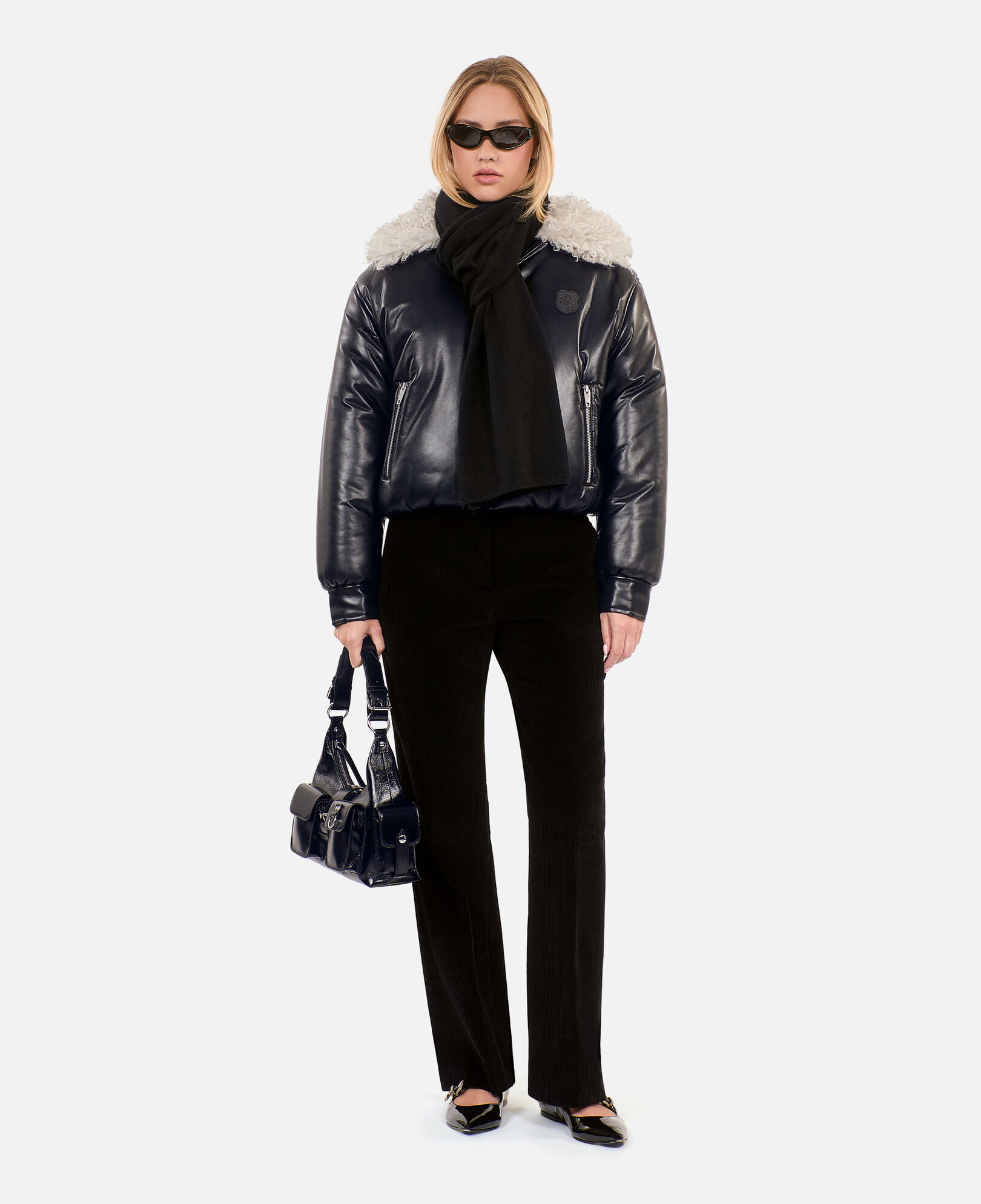 The Kooples FEMME BLACK doudoune effet cuir noire