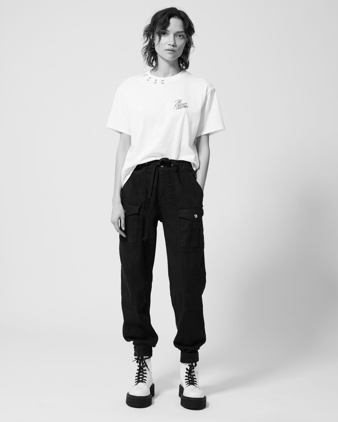 The Kooples WOMEN BLACK cotton military-effect black trousers