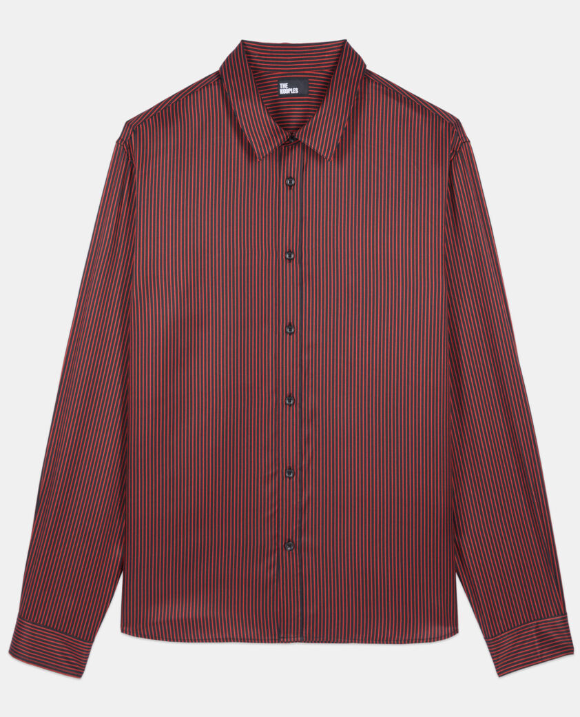 The Kooples HOMME BLACK - RED chemise à rayures noires et rouges