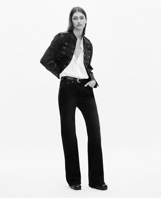 The Kooples DAMEN BLACK WASHED graue jeansjacke im offiziersstil