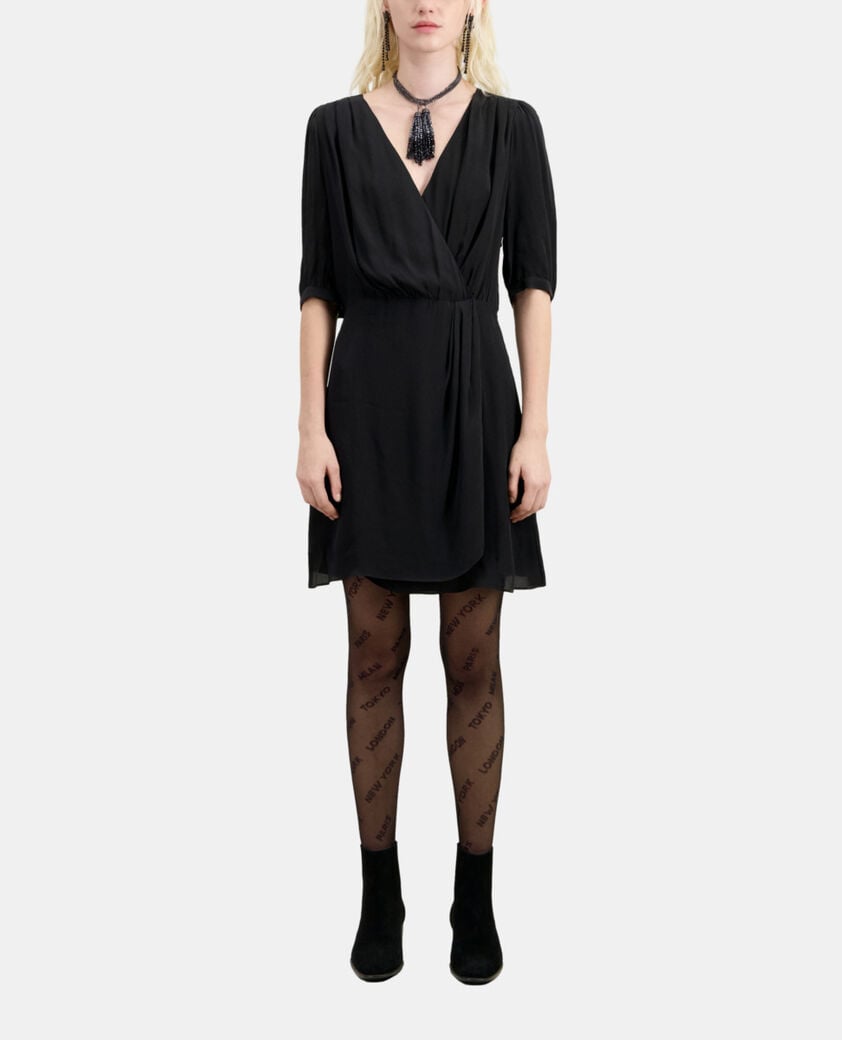 The Kooples FEMME BLACK robe courte noire en soie effet drapé