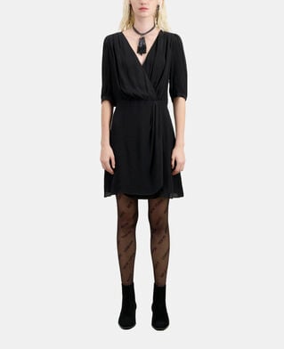The Kooples FEMME BLACK robe courte noire en soie effet drapé