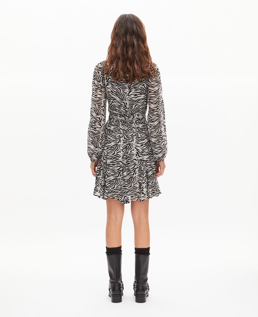 The Kooples F BLACK WHITE short zebra print wrap dress