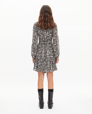 The Kooples F BLACK WHITE short zebra print wrap dress