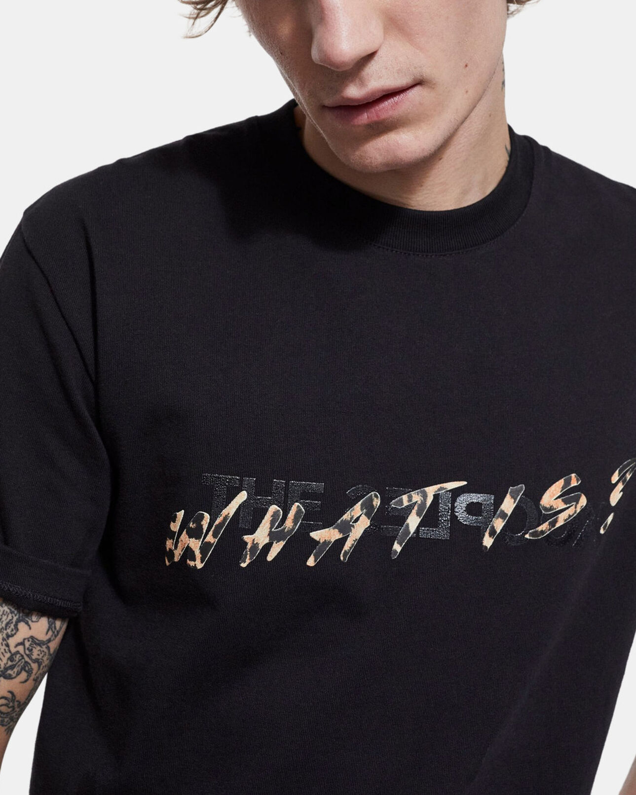 The Kooples MEN BLACK black and leopard print what is t-shirt