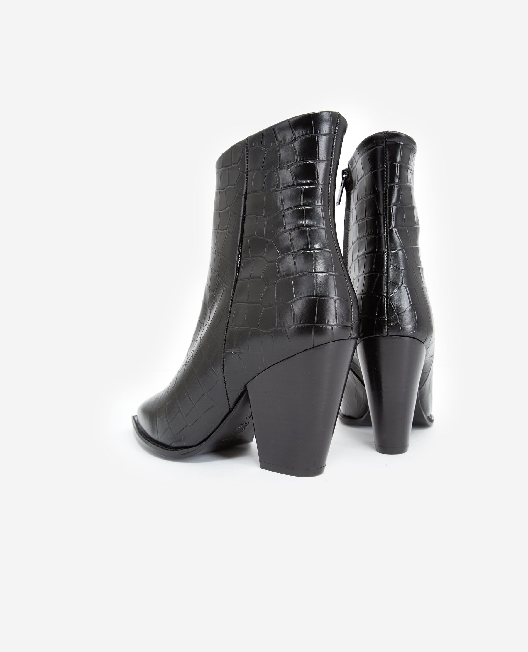 Heeled croc effect black leather ankle boots The Kooples