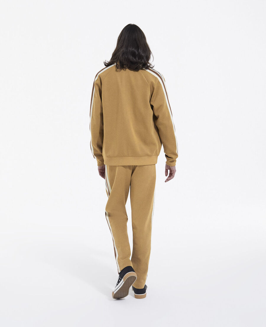 camel joggers with side zippers and stripes