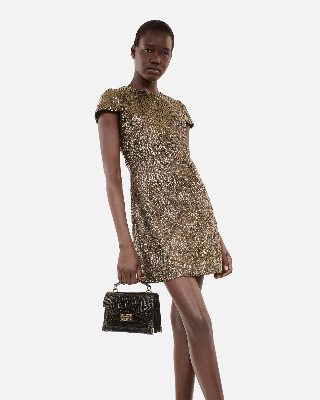 The Kooples FEMME GOLD robe courte à sequins dorée