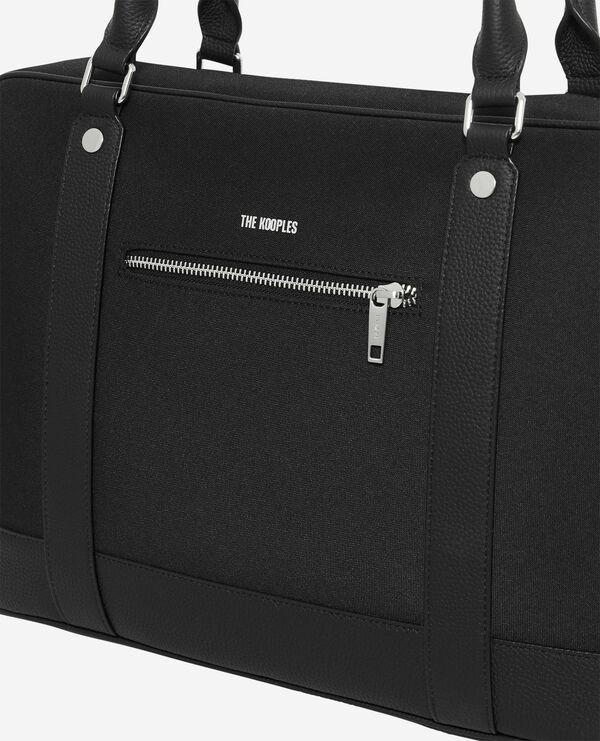 The Kooples HOMME BLACK porte-documents en canvas et cuir grainé noir