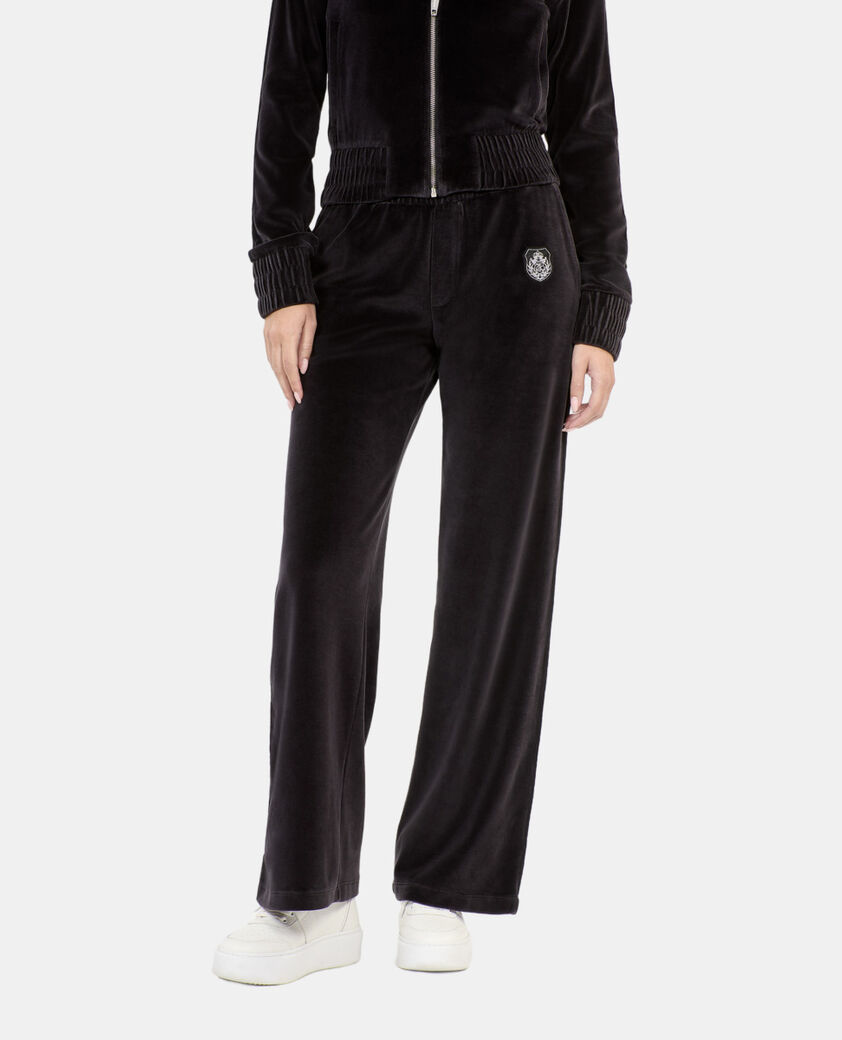 The Kooples FEMME BLACK bas de jogging logo en velours noir