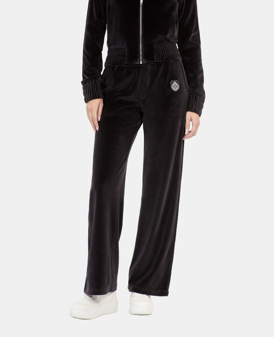 The Kooples DAMEN BLACK schwarze jogginghose mit logo aus samt