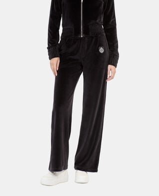 The Kooples DAMEN BLACK schwarze jogginghose mit logo aus samt