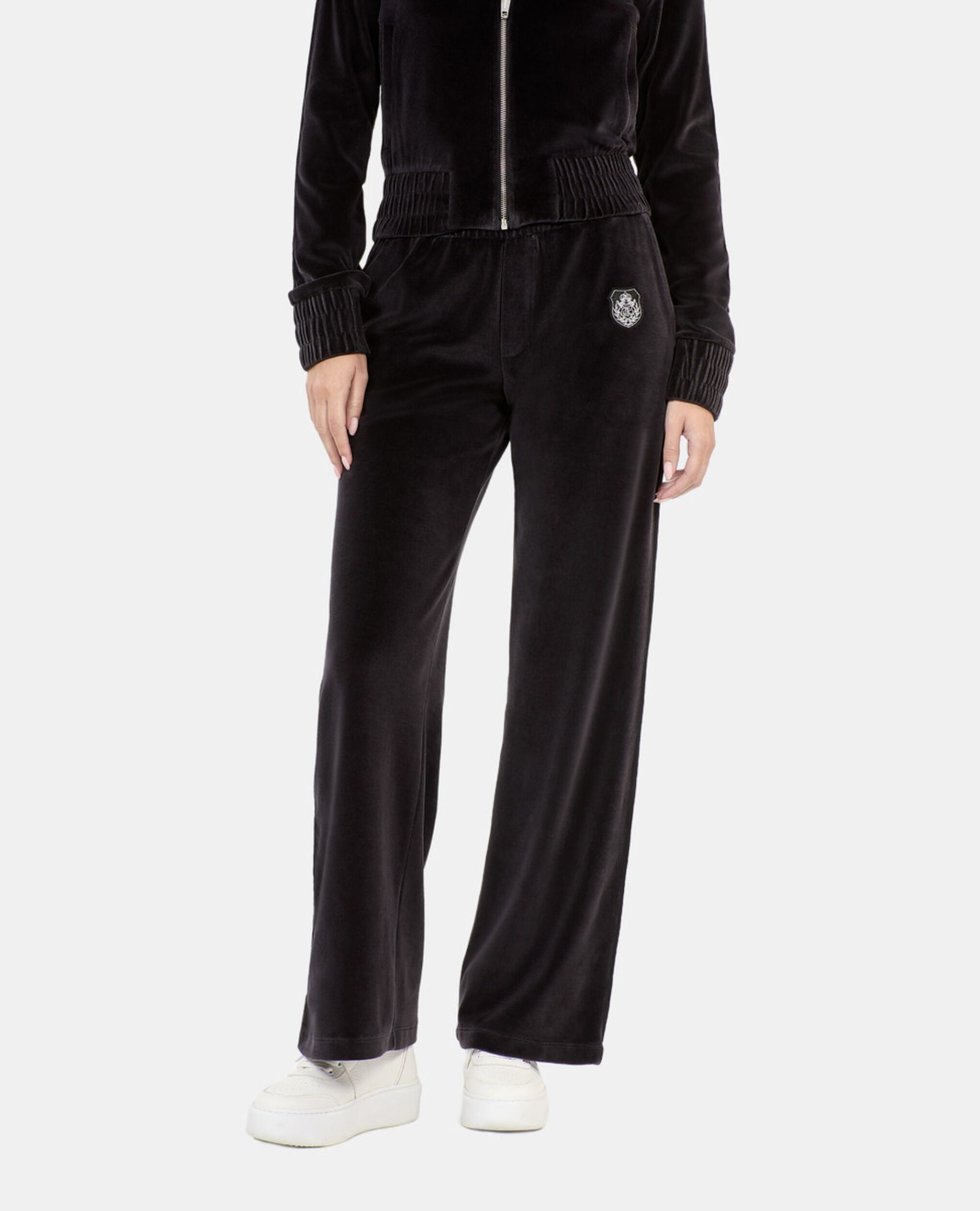 Schwarze Jogginghose mit Logo aus Samt, BLACK, hi-res image number null
