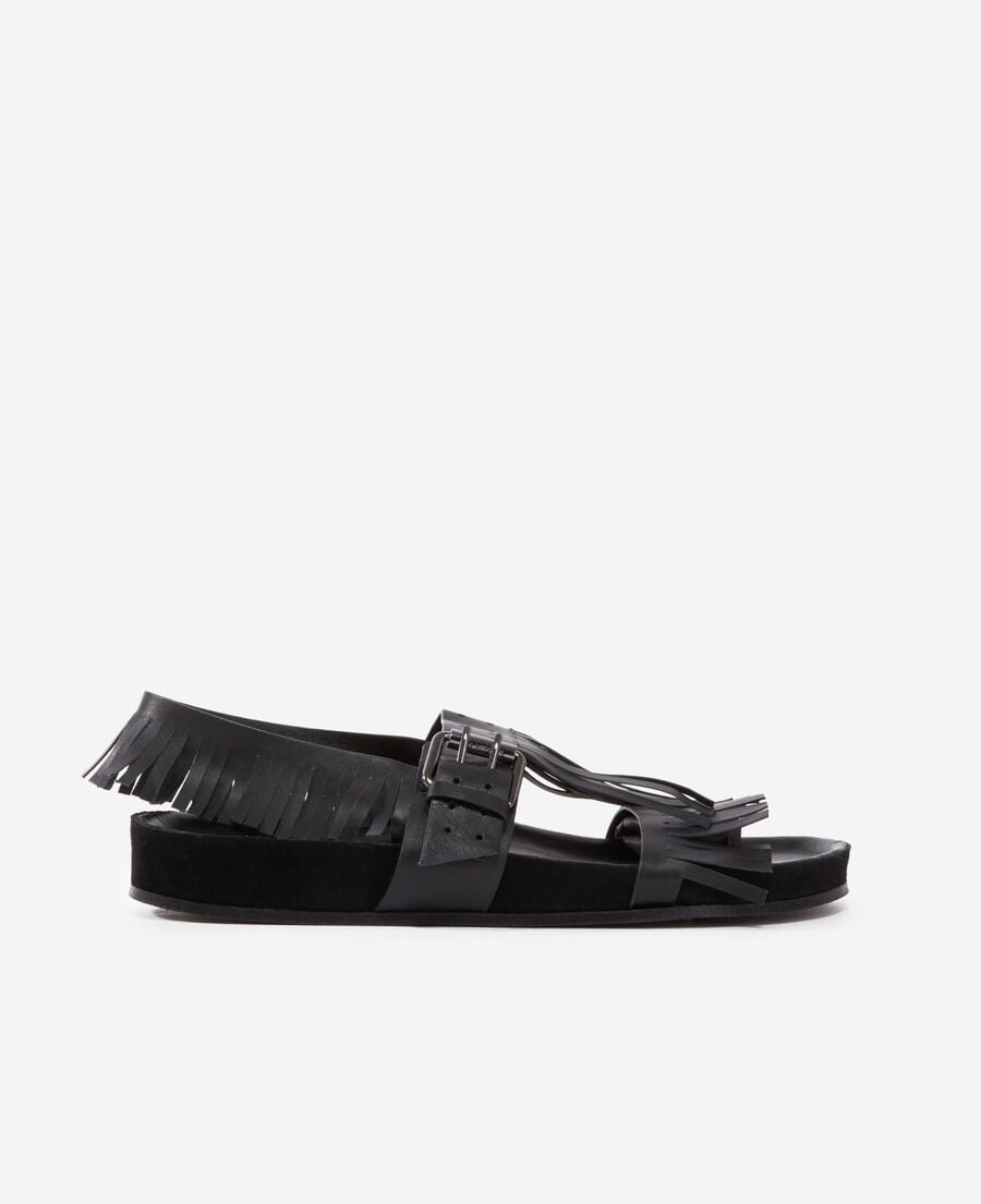 The Kooples FEMME BLACK sandales noires à franges en cuir