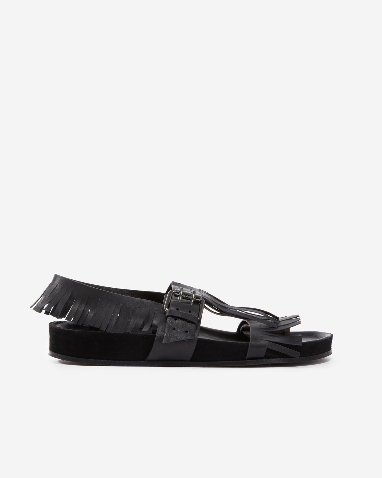 The Kooples FEMME BLACK sandales noires à franges en cuir