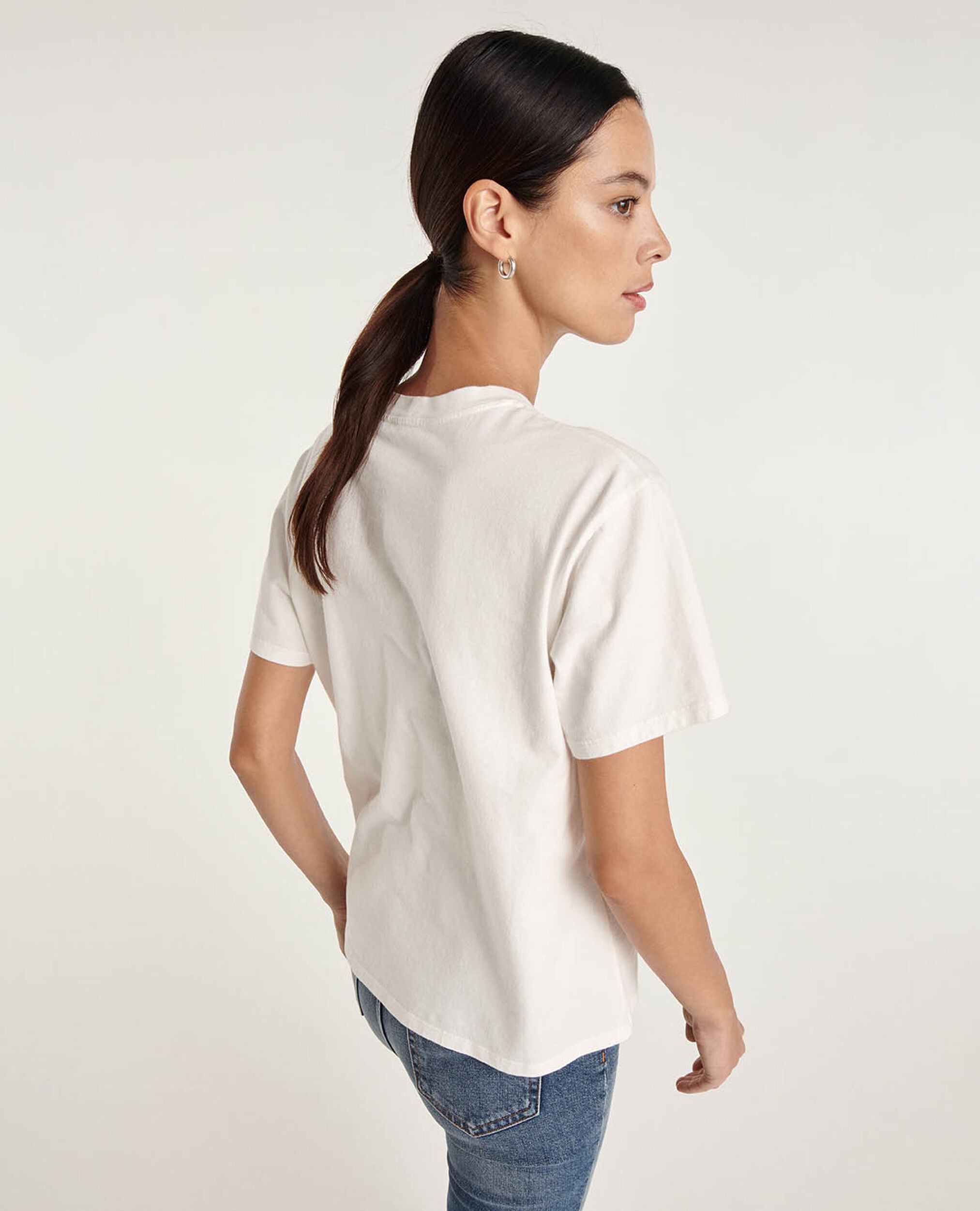 Ecrufarbenes Baumwoll-T-Shirt mit Siebdruck, ECRU, hi-res image number null