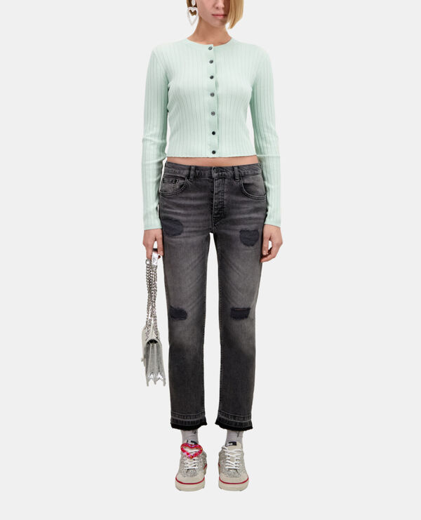 short ribbed light green cardigan