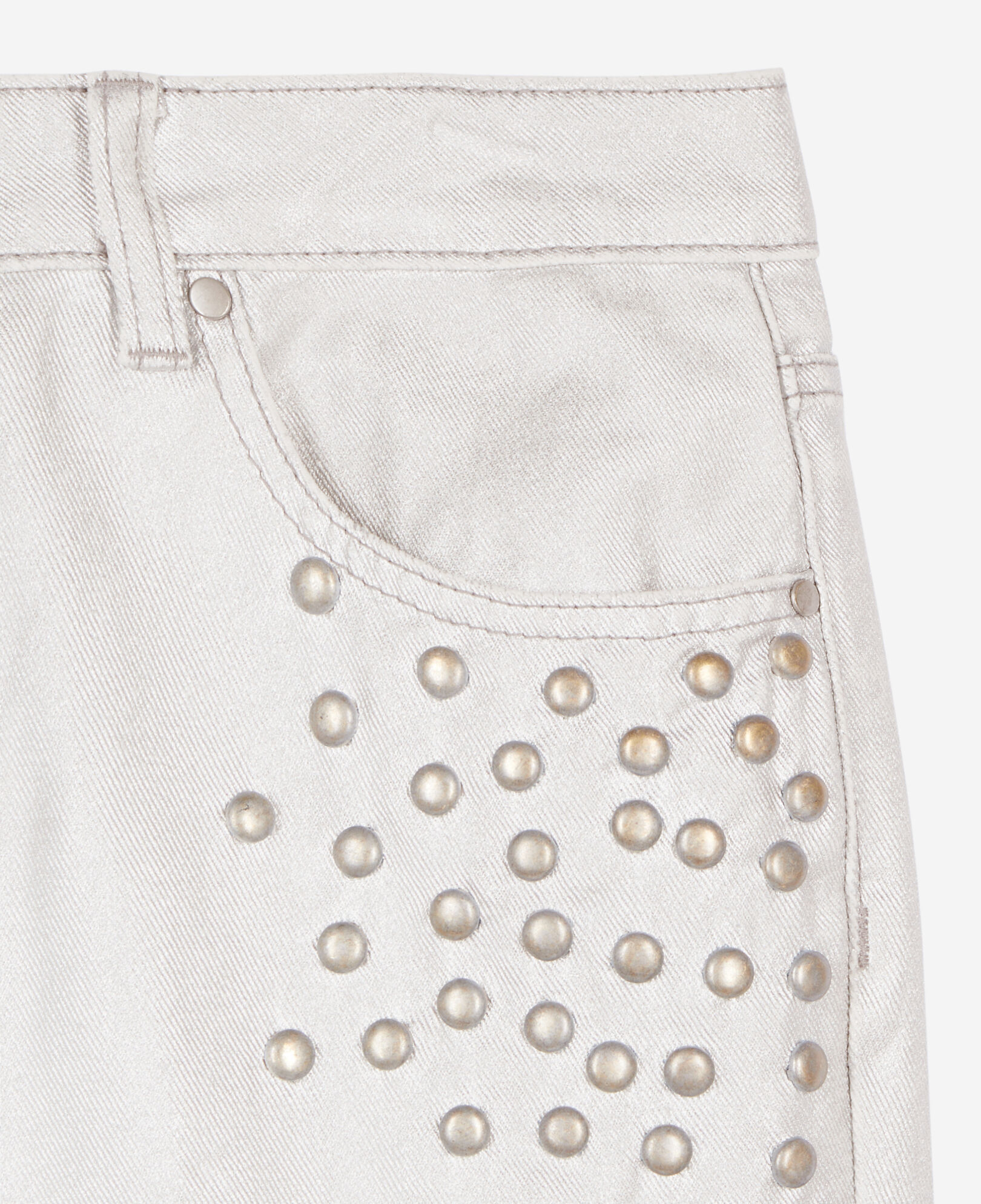 The Kooples MUJER 52 ARGENT VIEILLI CORNE vaqueros tachuelas rectos plateados