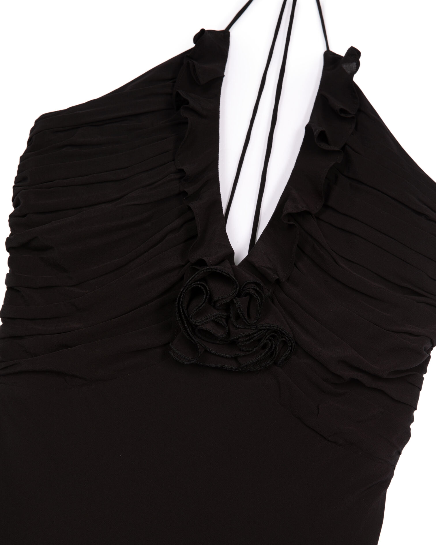 Robe longue décolleté détail fleur noire, BLACK, hi-res image number null