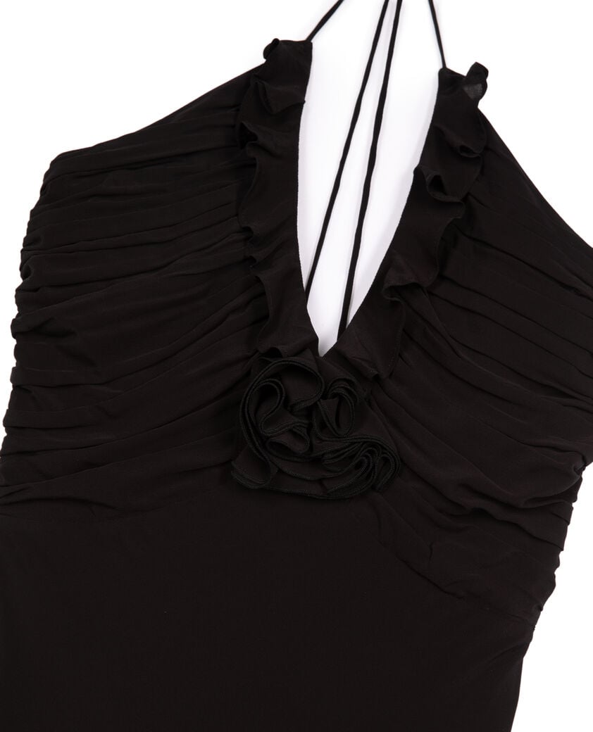 The Kooples FEMME BLACK robe longue décolleté détail fleur noire