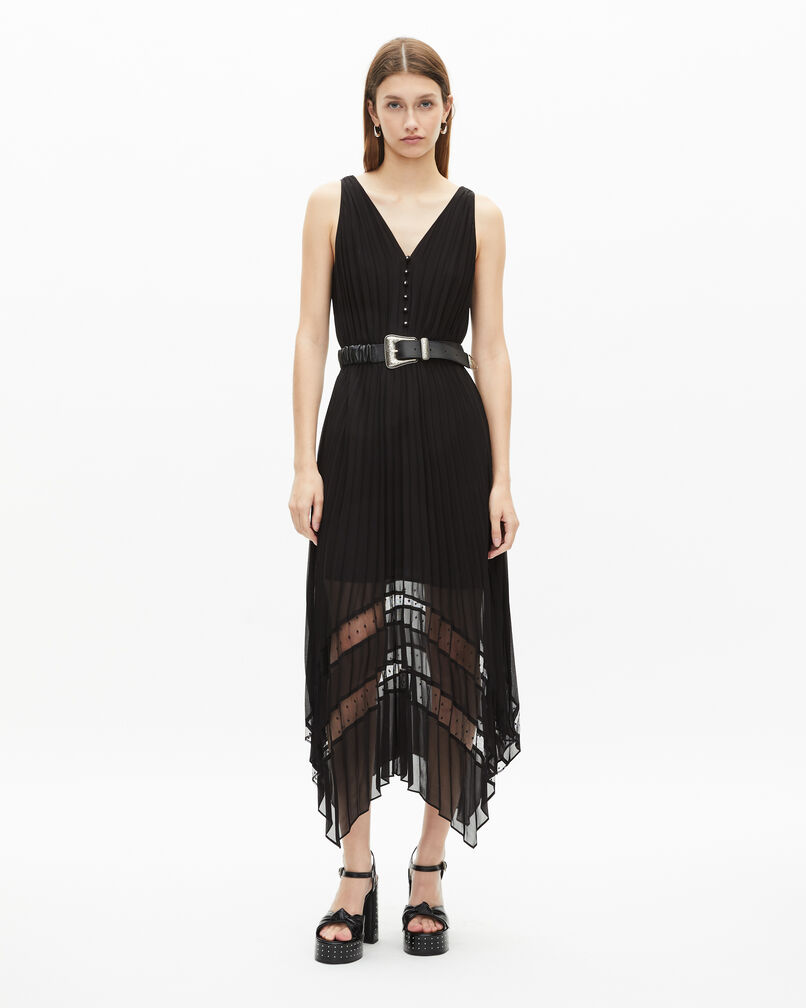 The Kooples WOMEN BLACK long black pleated dress