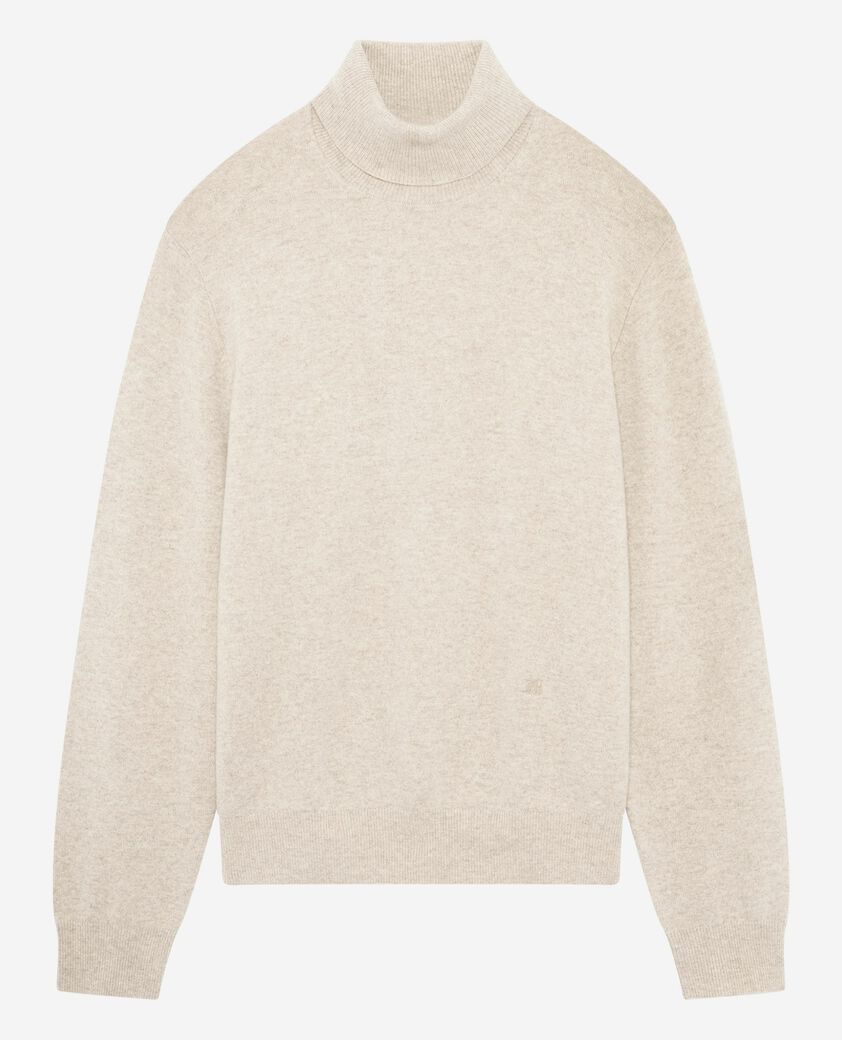 The Kooples MEN BEIGE MELANGE beige cashmere turtleneck sweater
