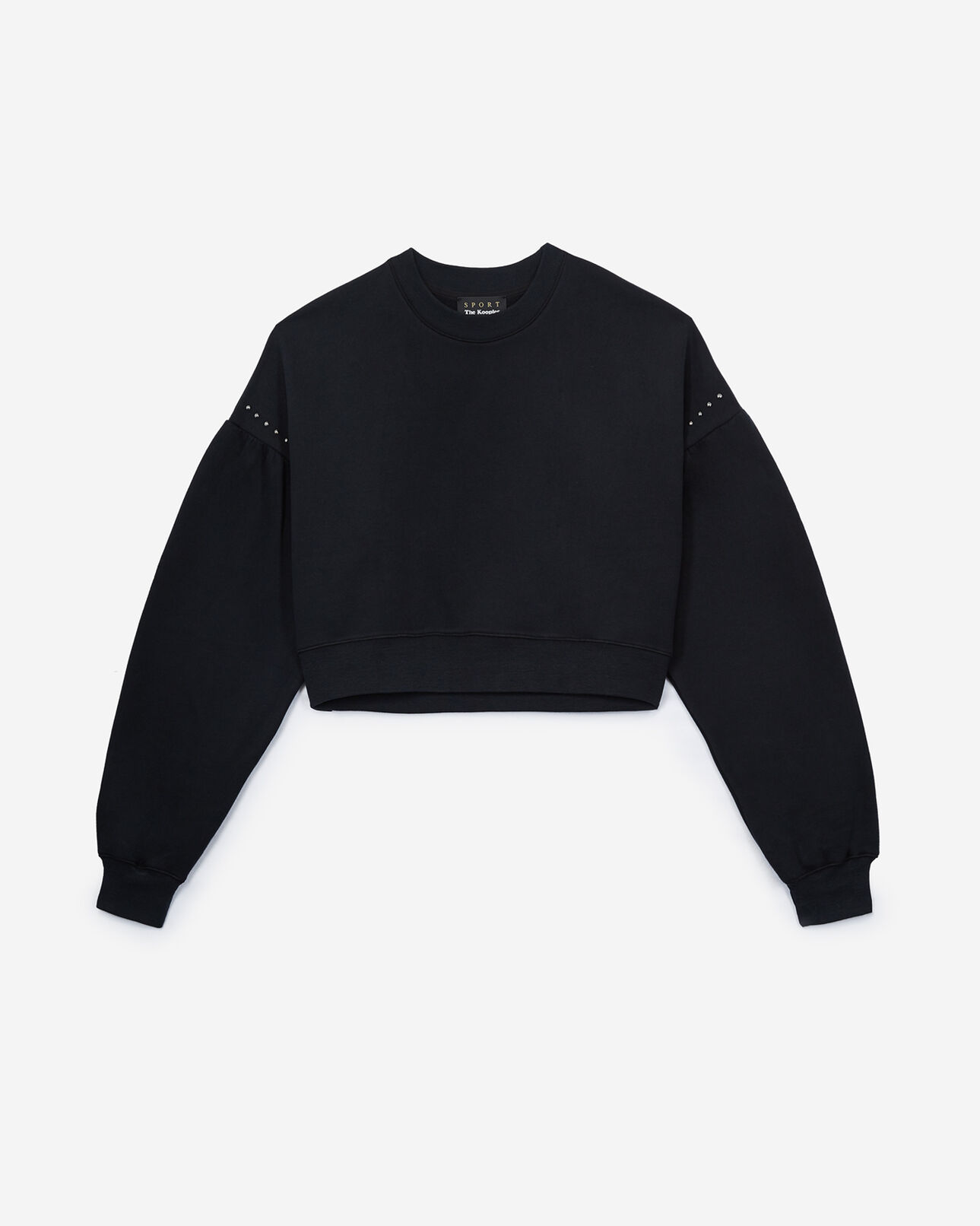 The Kooples WOMEN BLACK cropped black fleece sweatshirt with studs