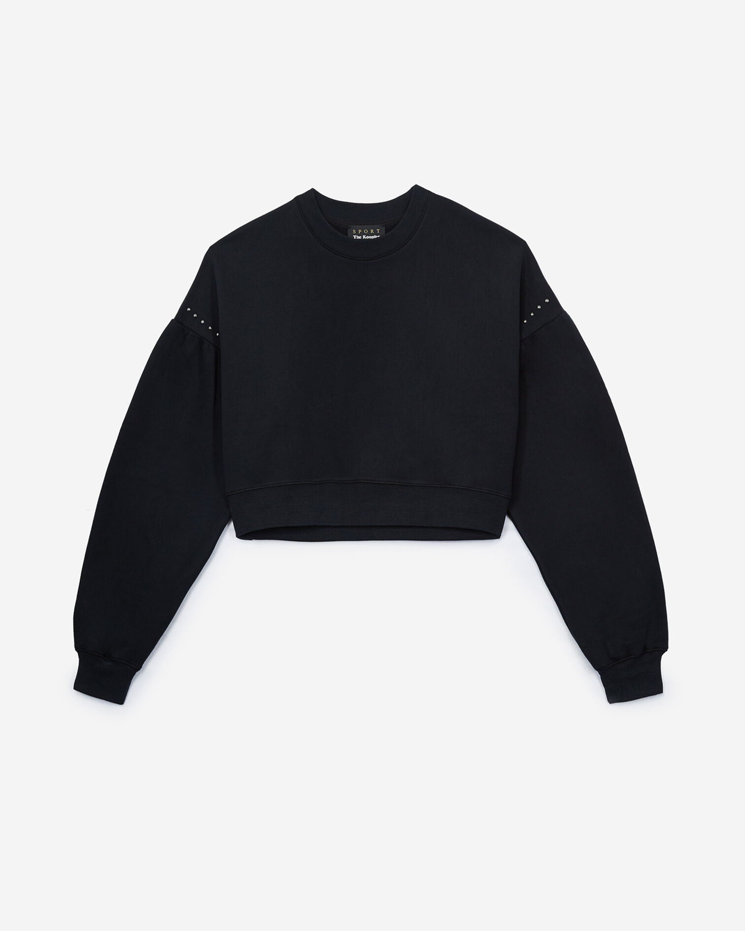 Cropped black fleece sweatshirt with studs, BLACK, hi-res image number null
