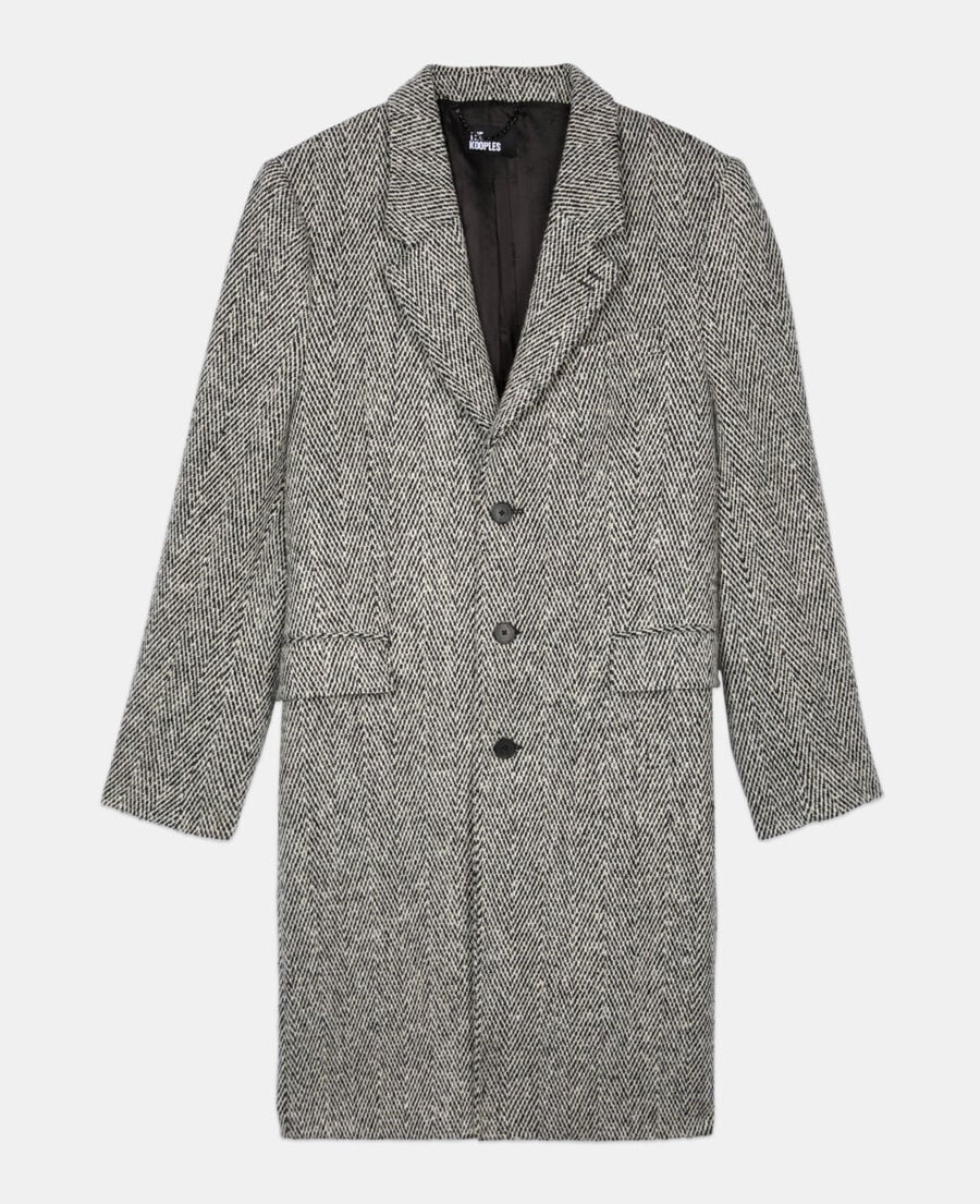 The Kooples H BLACK WHITE long black and white herringbone coat